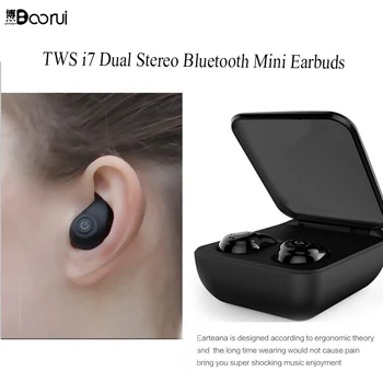 

BOORUI TWS I7 V4.1 Invisible Wireless Dual Earbuds Surround Sound In Ear Bluetooth Earphones with Charging Case for Smart phone