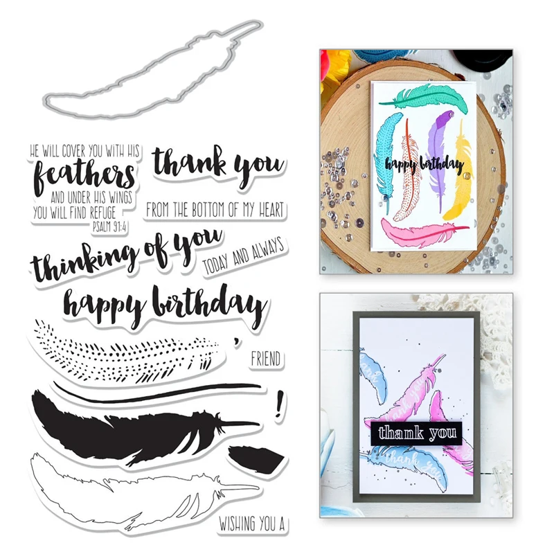 

Naifumodo Feather Clear Stamps and Metal Cutting Dies Scrapbooking 2019 New Making Cards Craft Dies Set Embossing Decor Stencils
