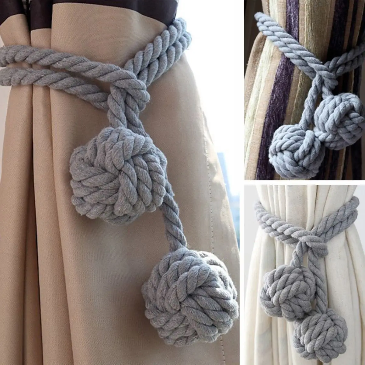 1pair  Handmade Curtain Rope Tie Backs Ball Tiebacks Home Decor Holdbacks