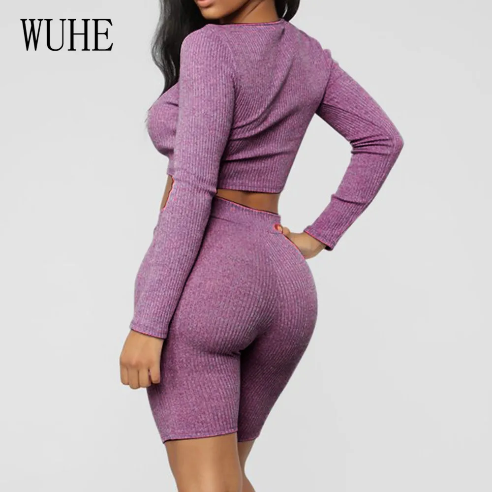 WUHE Purple 2 Pieces Sets Long Sleeve Buckle Top and Skinny Lace Up Pants Autumn Casual Sporting Playsuits Women Fashion Rompers WUHE Purple 2 Pieces Sets Long Sleeve Buckle Top and Skinny Lace Up Pants Autumn Casual Sporting Playsuits Women Fashion Rompers