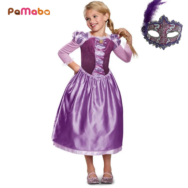 PaMaBa/сказочные костюмы принцессы для девочек; платья Рапунцель с пышными рукавами три четверти; Детские платья трапециевидной формы