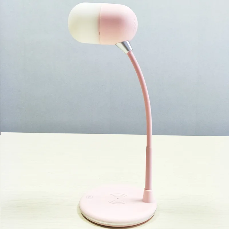 

LED tri-color lighting touch switch smart eye 360 degree arbitrary bending table lamp Bluetooth speaker subwoofer with wireless