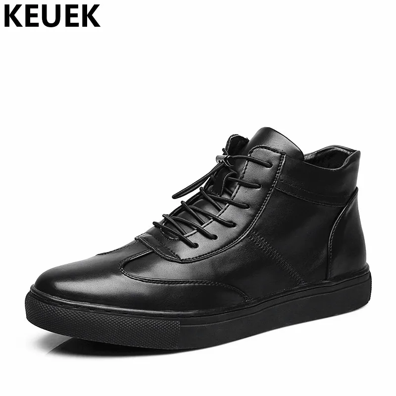 

Spring Autumn Fashion Men High-top shoes Genuine leather Breathable Casual shoes Male Loafers Youth Sneakers Flats 3A