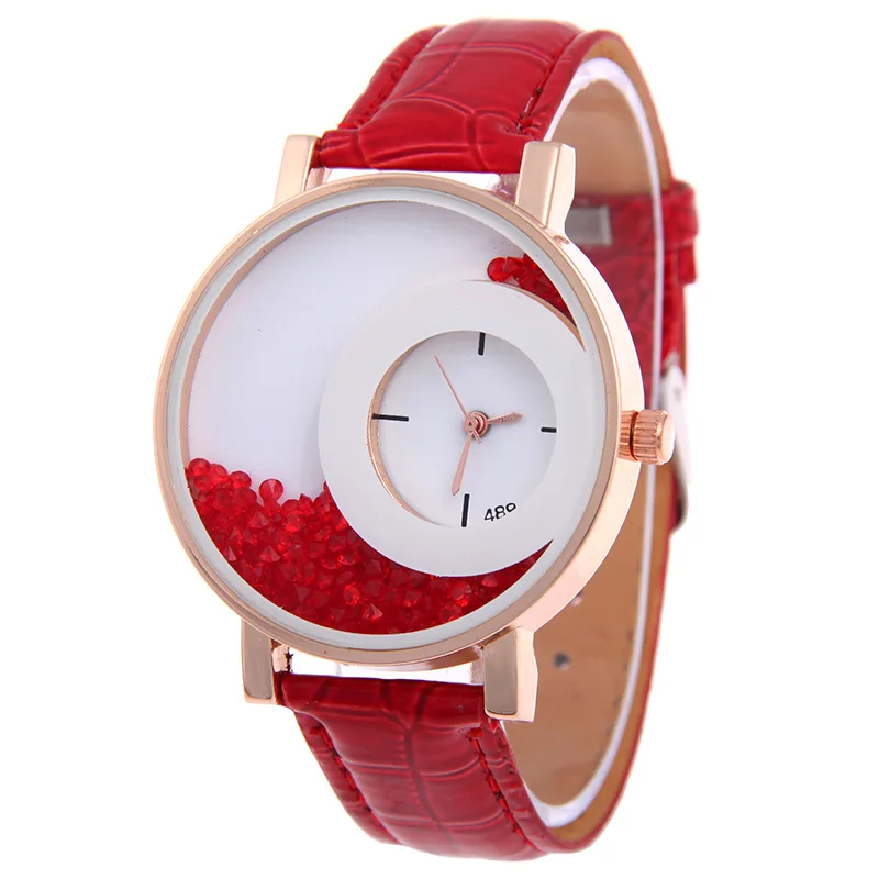 

2018 DOBROA Women Quartz Watch Ladies Leather Strap Bracelet Quicksand Rhinestone Wristwatch Relogios Feminino Luxury Gift Watch