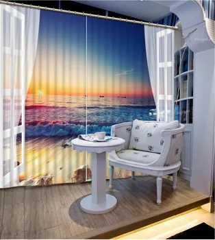 

Beautiful Photo Fashion Customized 3D Curtains Big wave flower sunset 3D Blackout Curtains For Living room Drapes Cotinas