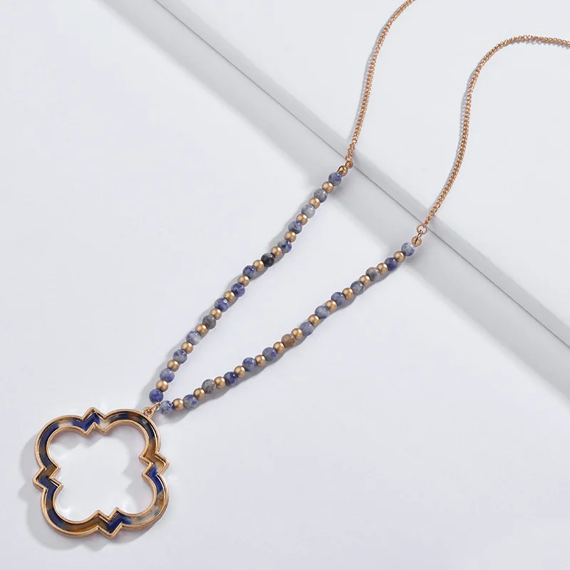 Новинка, украшенная бисером цепь, акриловый Клевер, четырехлистный кулон, ожерелье для женщин, модное леопардовое ожерелье