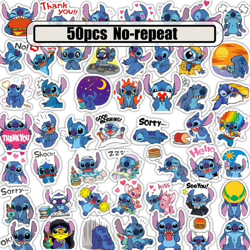 

50pcs Stitch cartoon anime fans funny decals scrapbooking diy stickers decoration phone laptop waterproof cartoon accessories