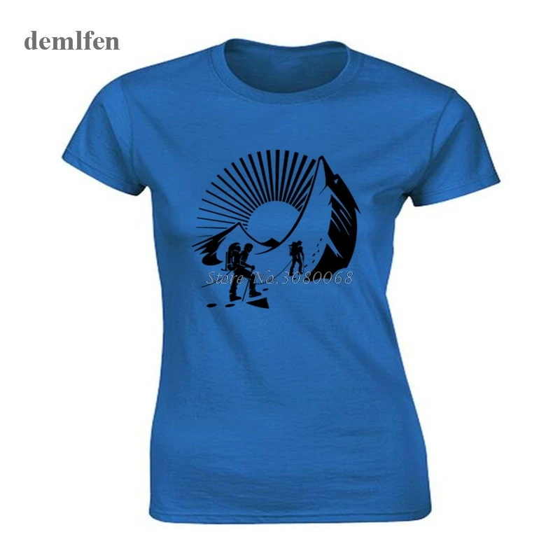 Модные Mountain подняться хобби Дизайн футболка хлопок короткий рукав футболка Летняя Повседневное Для женщин О-образным вырезом Футболки для женщин Прохладный Футболки для девочек - Цвет: blue