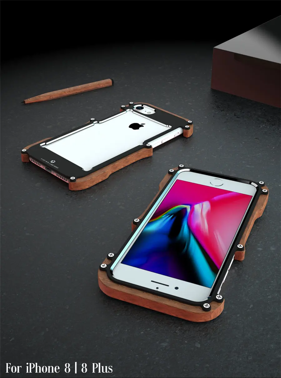 Чехол R-just для iPhone 7, 8 Plus, противоударный чехол, деревянная металлическая рамка, бампер, чехол для iPhone 8, 6, 6S Plus, 5, 5S, SE, чехол, алюминиевый корпус
