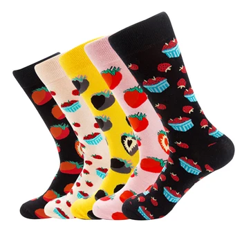 

Personality Fruit Strawberry Pattern Autumn Winter Street Style Men's Socks Funny Happy Socks Cotton Men Sock Female Women Socks