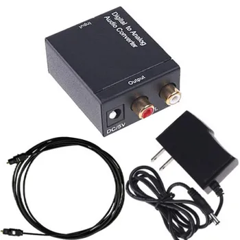

Digital to Analog Audio Converter Adapter Optic Coaxial RCA Toslink Signa With Fible cable DC Power Supply EU US PLUG 50 SETS/LO