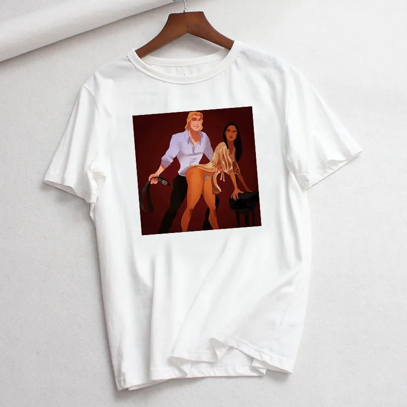

Summer new princess spoof casual tees fun hip hop short sleeve female fashion Tops cartoon female couple large size t-shirt