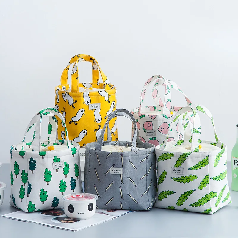 

Modern Style Lunch Bag Portable Functional Canvas Stripe Thermal Food Isolated Picnic Kids Bag Lunch Box