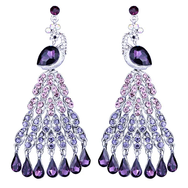 purple FARLENA, ювелирные изделия, много кристаллов, стразы, большой Павлин, висячие серьги для женщин, модные свадебные длинные серьги - Окраска металла: purple