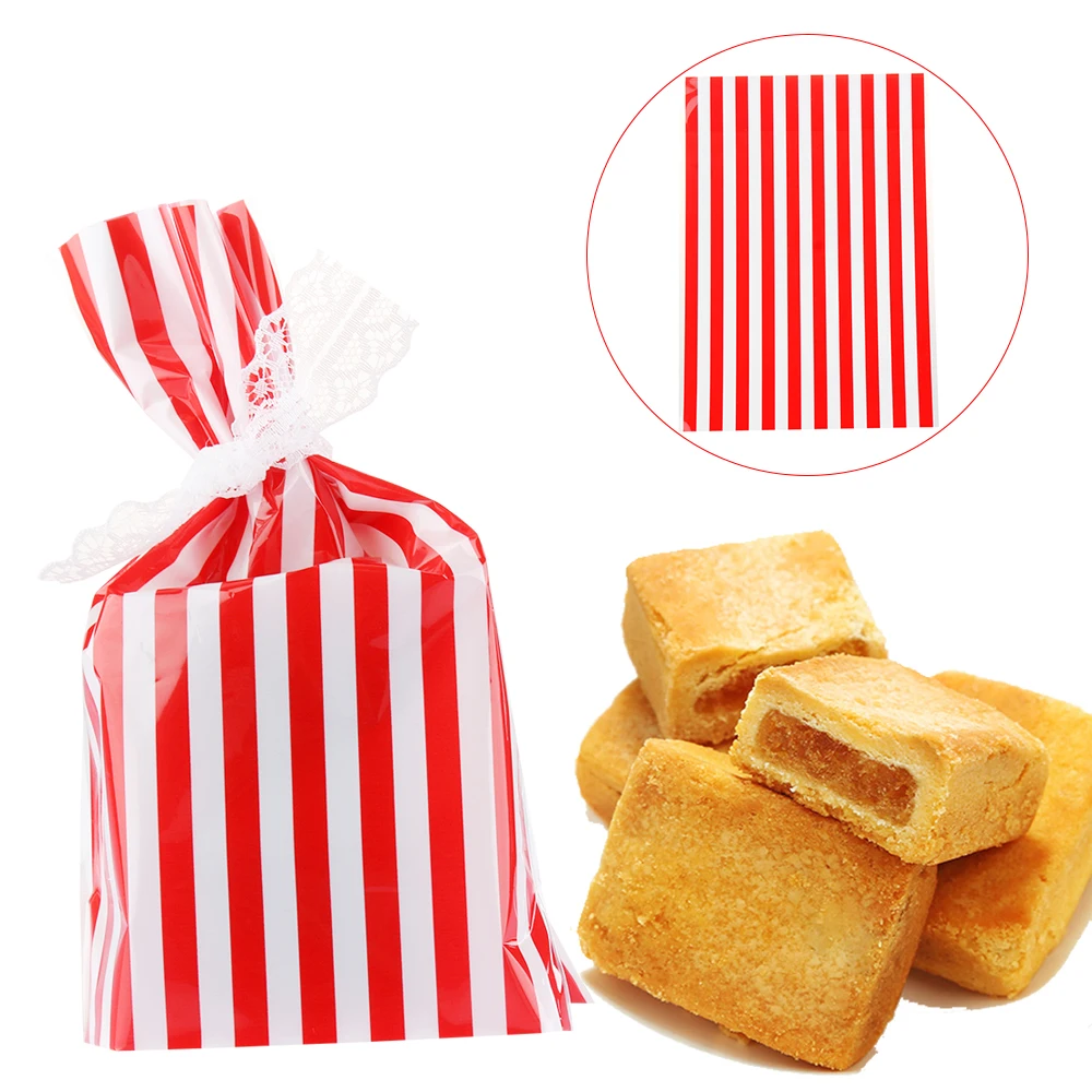 

10PCS/Lot Striped Pattern Plastic Candy Cookies Food Packing Bags Wedding Party Birthday Favors Gift Bag Baking Supplies