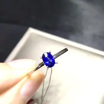 

Uloveido Natural Sapphire Solitaire Rings, Ring Silver 925 Women, Lady's Certified 4*6mm Gemstone Wedding Jewelry FJ224