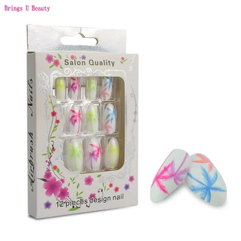 

12pcs/pack Coconut Palm Tree Airbrush Nails Designed Nail Fake Nail Art False Nails with Nail Adhesive Sticker Full Cover Medium
