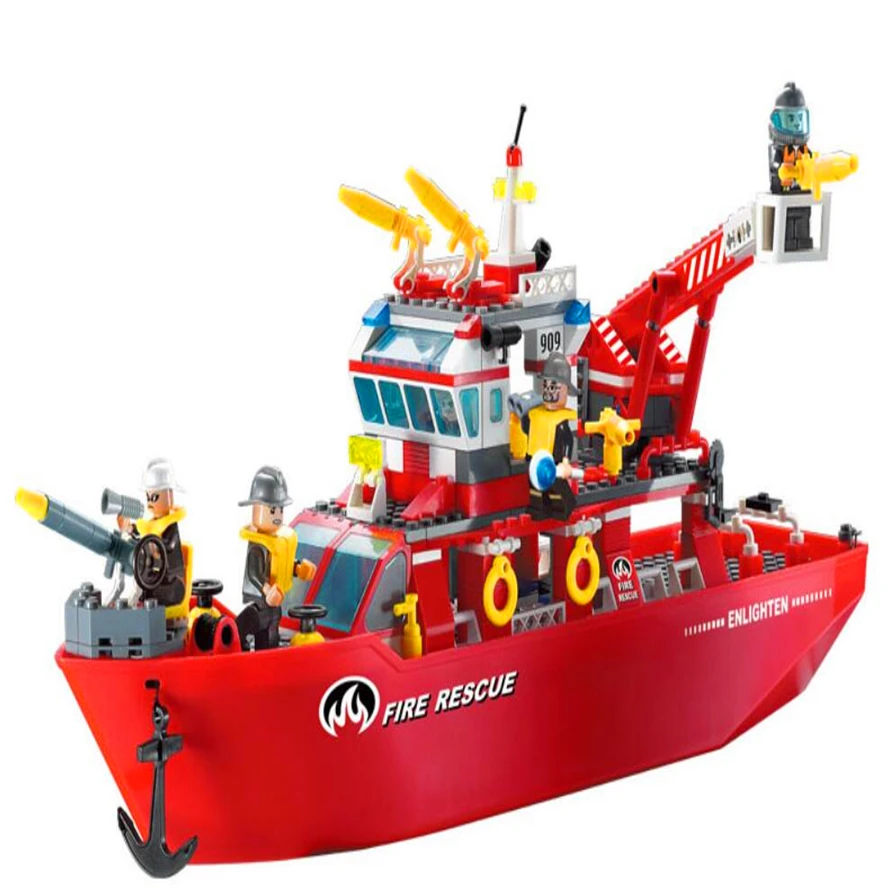 

ENLIGHTEN 909 City Fire Ship Boat Rescue Station Building Blocks Brick Set Compatible Playmobil Toys For Children