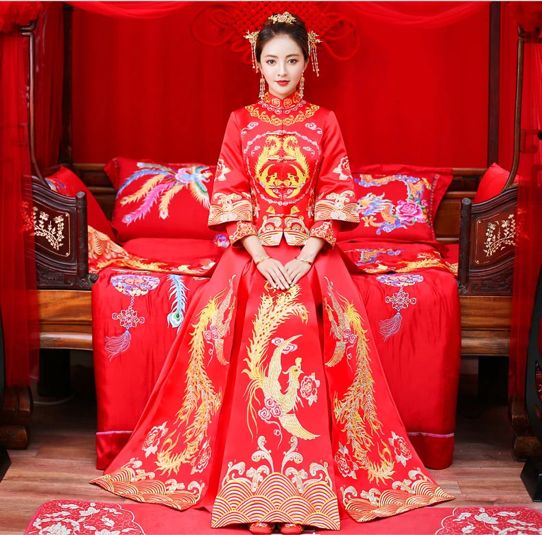 Свадебное платье невесты Традиционный китайский стиль костюм Феникс cheongsam