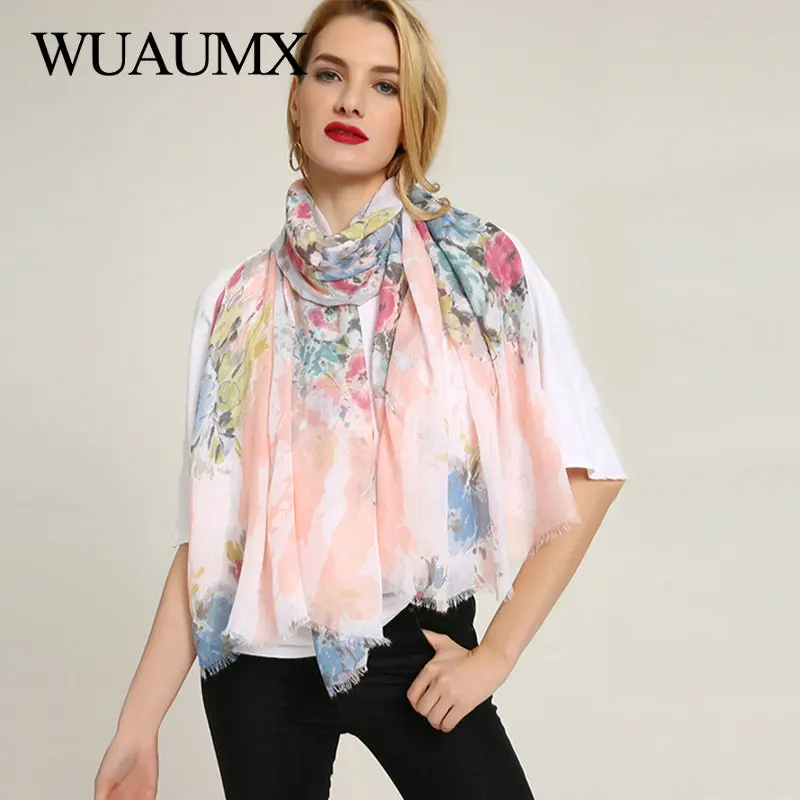 Wuaumx модельер шарф Для женщин шарфы вискоза хиджаб цветочный узор платок шали и палантины, шарфы женские, косынка на голову для девочки