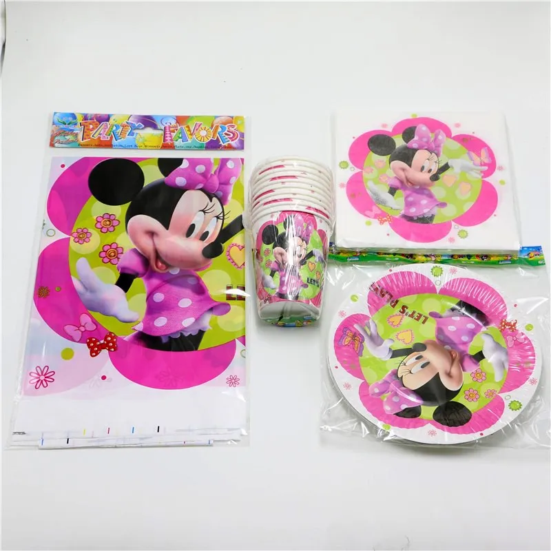 

41pcs Minnie Mouse Theme Party set for 10Kids Birthday Party Decoration Cup Plate Napkin Tablecloth Set Party Supplies