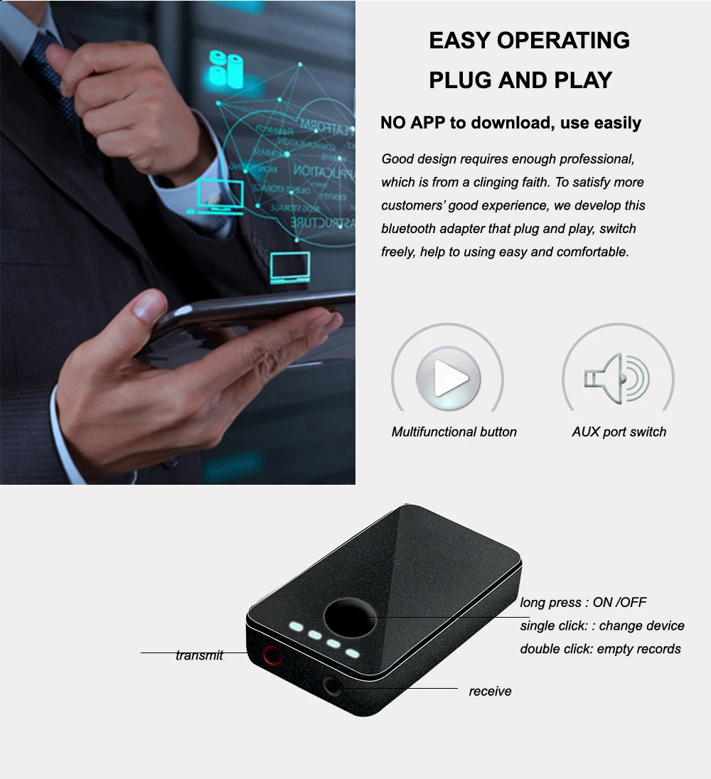 B8 2-в-1 A2DP Bluetooth аудио приемник передатчик 3,5 мм Aux Беспроводной адаптер для Xiaomi Iphone компьютера и динамик