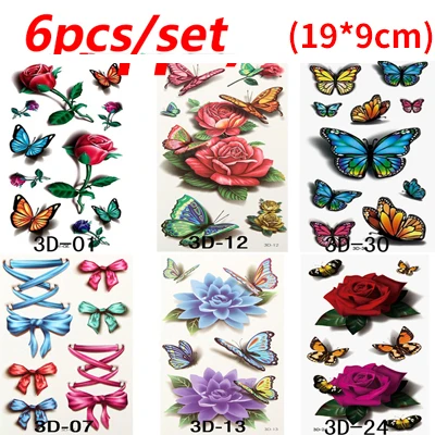 style 24-6pcs Водостойкие временные татуировки наклейки флэш-татуировки для боди-арта цветок Татуировка рукав переводные наклейки череп металлические татуировки - Цвет: style 24-6pcs