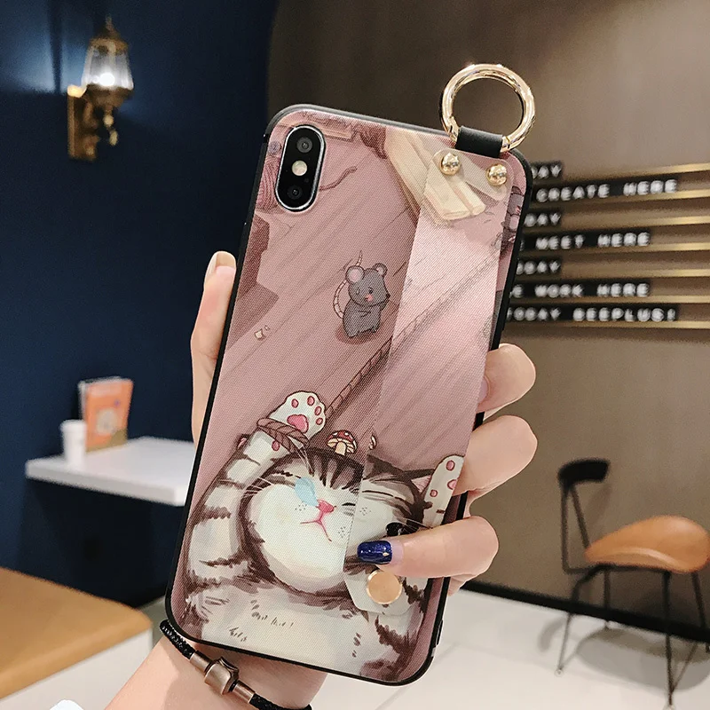 Роскошный мягкий ТПУ чехол на запястье для iphone 11 pro Max 7 8 6s plus чехол для iphone X Xs max XR винтажный цветочный узор для телефона