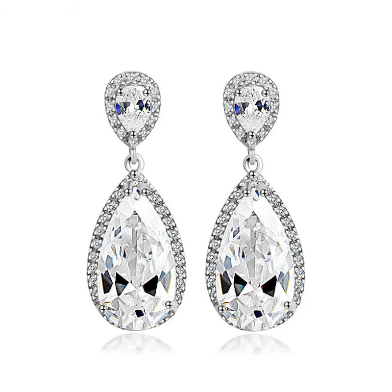 

Fashion Luxury Bride Wedding Earbob Earrings AAA Cubic Zirconia White Gold Plated Engagement Jewelry Party Gift