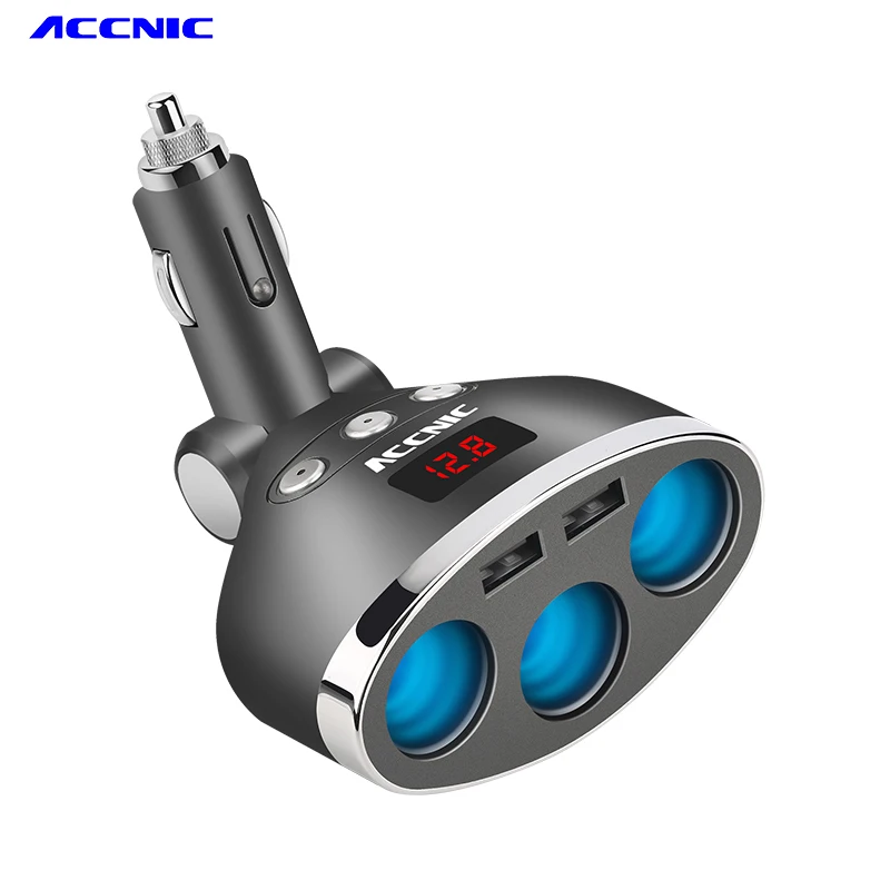 ACCNIC Universal Dual USB Car Charger 5V 3.4A with 3 ways cigarette lighter and car voltage diagnostic for Iphone X 8P 7 Xiaomi |