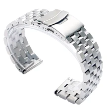 22mm 20mm srebrny/czarny ze stali nierdzewnej stałe Link Watch Band Strap składane zapięcie z bezpieczeństwa mężczyzn wymiana Correa De Reloj