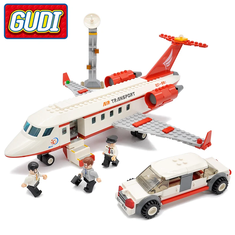 GUDI City Airport VIP Private Jet Plane anc Car Blocks 334pcs Bricks Building Block Sets Educational Toys For Children