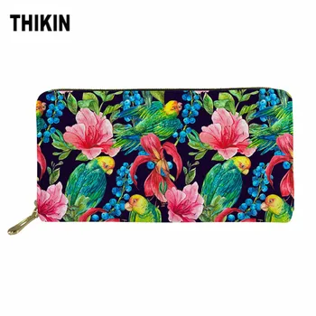 

THIKIN Colorful Flower Birds Print Women Summer Long Wallet PU Leather Money Bag Ladies Card Holder Bag Girls Zipper Coin Purse