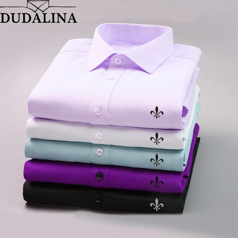 Achat DUDALINA 2018 Hommes Occasionnels À Manches Longues Solide chemise Slim Fit Mâle Entreprise Sociale Robe Chemise Marque Hommes Vêtements Doux Confortable
