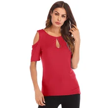 2019 women t-shirts tee top womens hollow out t tops v-neck sexy cold shoulder hole tee shirt female tshirt army green scoop neck cold shoulder tie up at back tee