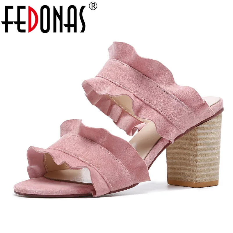 

FEDONAS 2020 Summer Women Suede High Quality Ruffles Cute Wedding Party Shoes Fashion Comfort Sandals Ladies Platform Slippers