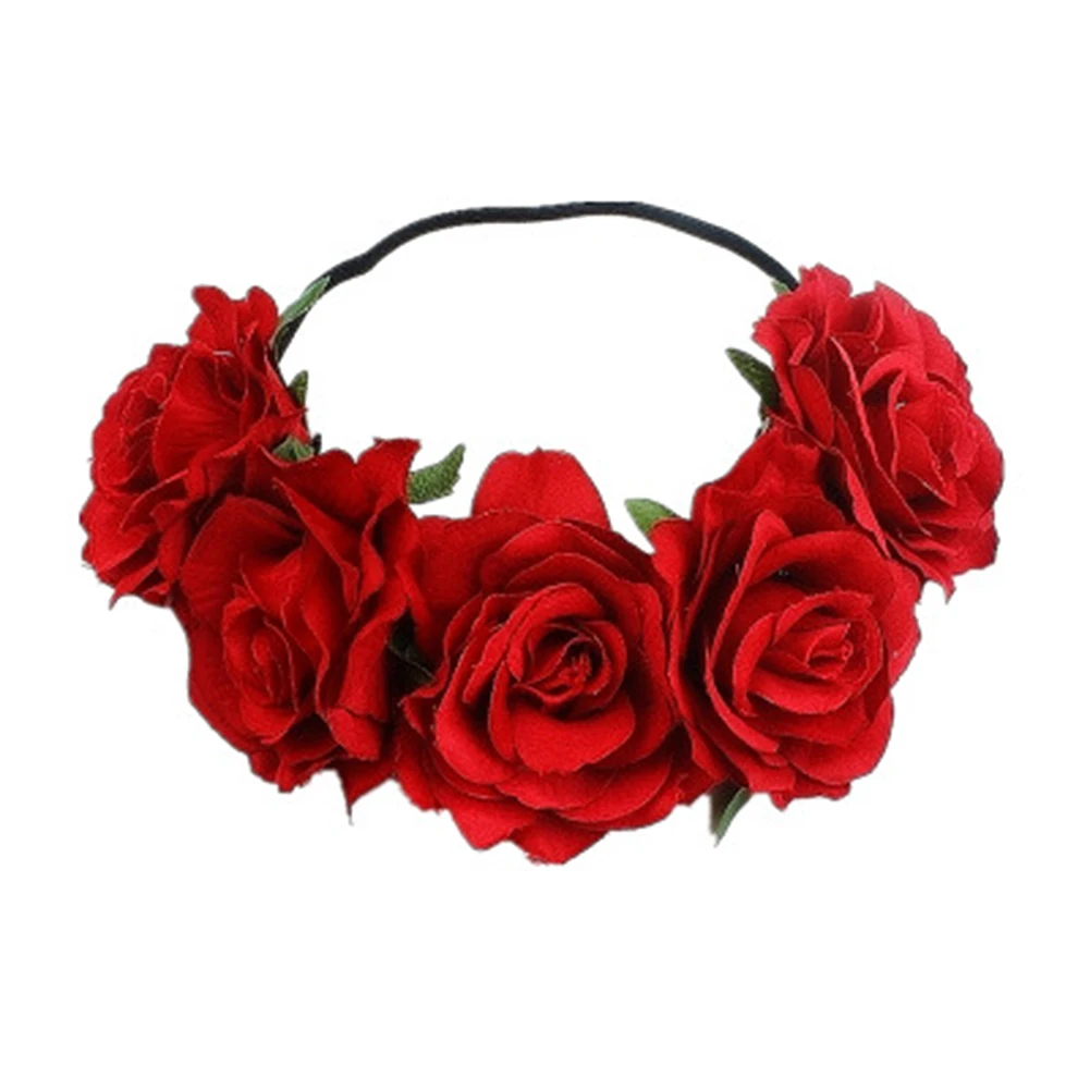

Kids Rose Flower Garland Crown Headband Headwear Bridal Hair Band Black Red Classical Color