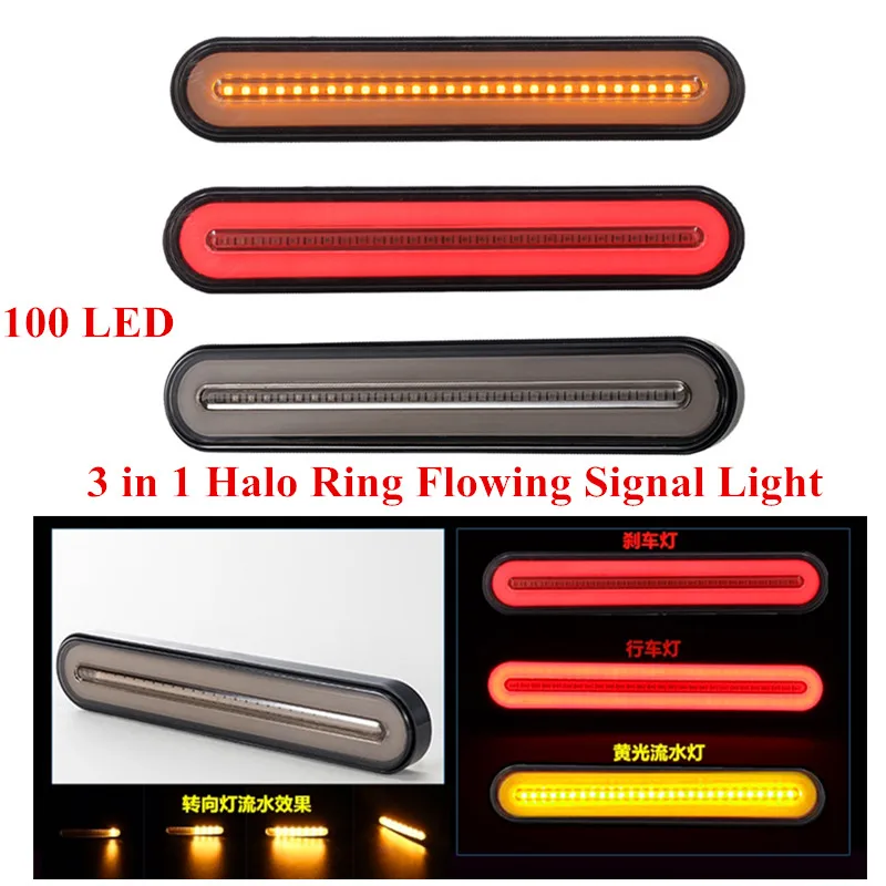 100 светодиодный тормозной светильник для трейлера, грузовика, светильник сигнала поворота, водонепроницаемый неоновый светильник 3 в 1, галогенное кольцо, задний стоп-светильник, лампа 12 В 24 В
