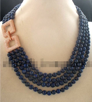 

Miss charm Jew1704 4rows lapis lazuli round 6mm necklace 16-19"