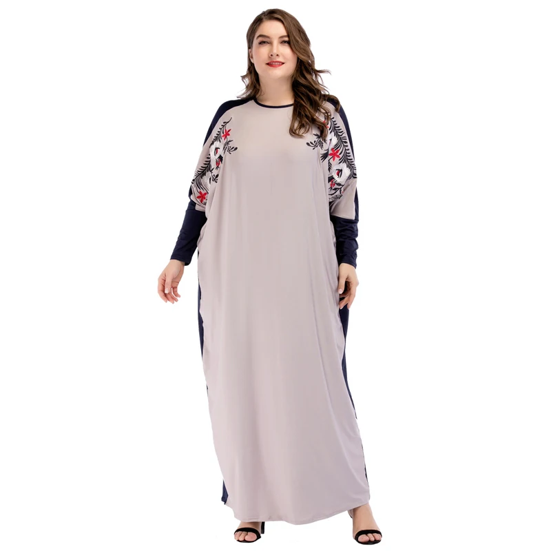 

2018 Muslim Abaya Women Long Sleeve Maxi Dress Autumn Bat Sleeve Elegant Embroidery UAE Dubai Arabic Kaftan Islamic Robe Gowns