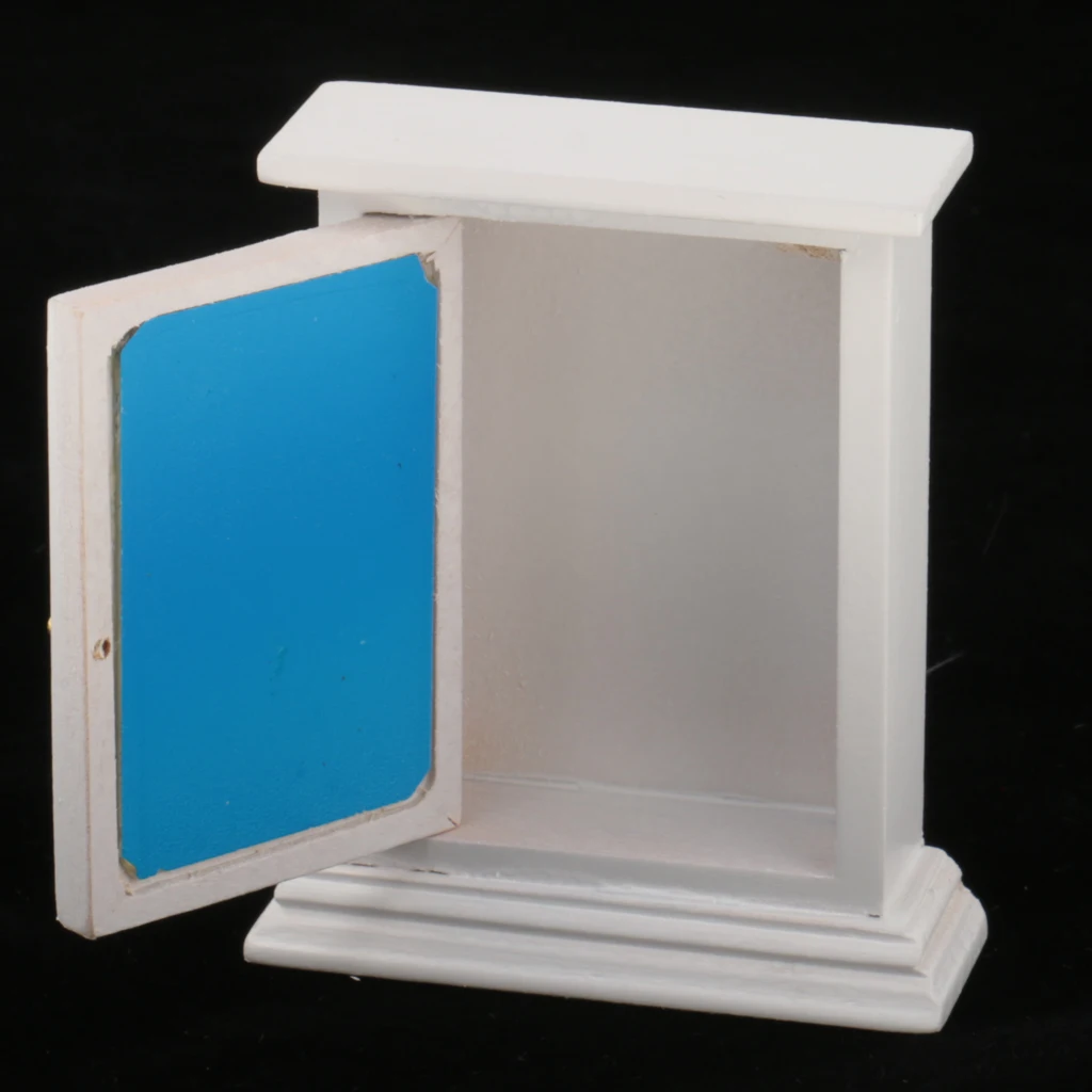 1/12 Dollhouse Miniature White Wooden Mirror Box Case Bathroom Fruniture