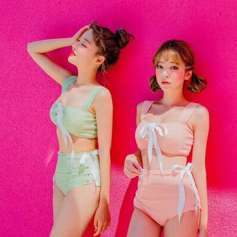 

Aipbunny 2019 Candy Color Bandage Bikinis Women Summer Swimwear Girl High Waisted biquini maillot de bain Bathing Suit Swimsuit