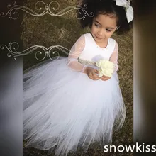 Милые белые/цвета слоновой кости прозрачные кружевные платья с длинными рукавами и цветочным узором для девочек с украшением в виде кристаллов, милые бальные платья для первого причастия на свадьбу и день рождения