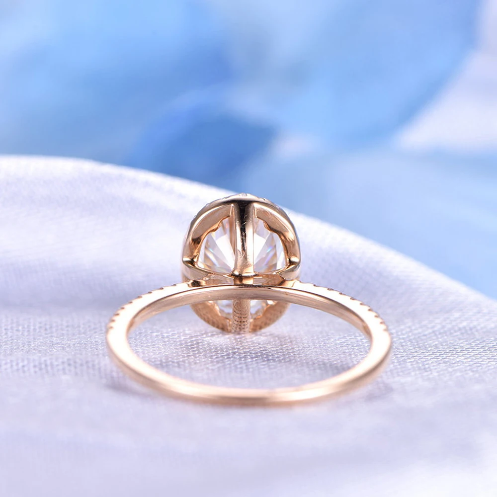 Великолепная 1 Carat ct DF Цвет выращенные лабораторно Овальный муассанит кольцо с бриллиантом обручальное кольцо со светлым окаймлением обручальное кольцо 14K 585 из розового золота