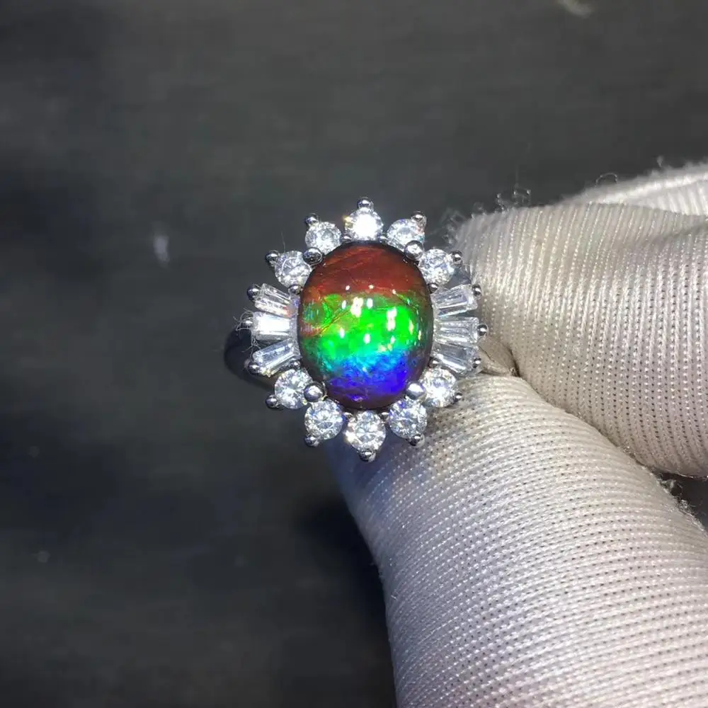 

Fine Jewelry Real 925 Steling Silver s925 Platinum 100% Natural Ammonite Gemstone Rings Female Ring for Women Christmas Gift