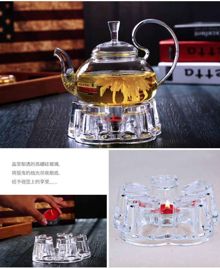 Креативный чайник в форме сердца, база из стекла, нагревающая и сохраняющая тепло свеча