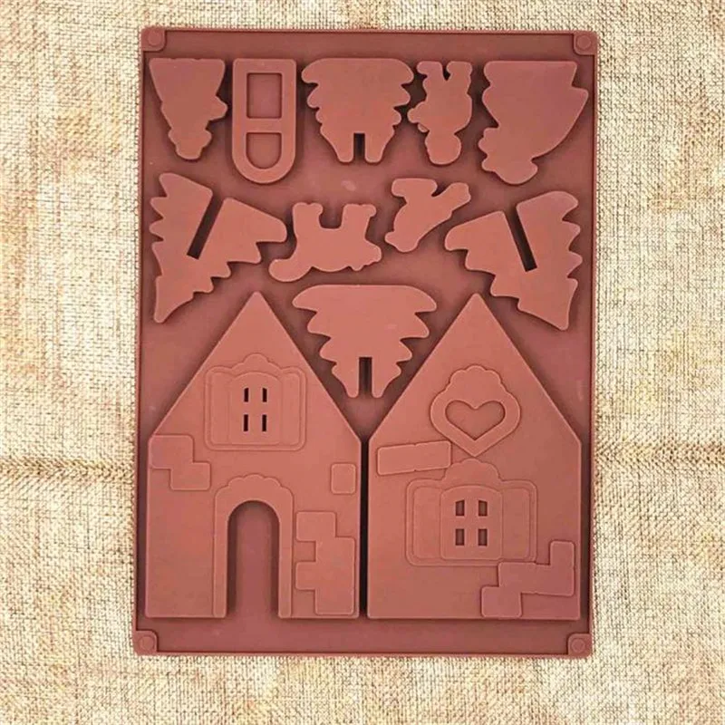 2 шт./компл. 3D рождественские силиконовые формы, рисунок «Имбирный пряник» Дом Форма форма для выпечки пирожных с шоколадной начинкой DIY бисквит печенье трафарет для выпечки Инструменты
