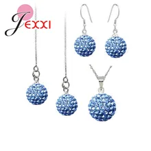 Conjuntos de jóias por atacado 925 prata esterlina 10mm cristal austríaco disco bola contas colar correntes brinco orelha thread