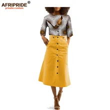 2018 african clothes skirt top set for women AFRIPRIDE three quarter sleeve o-neck top+mid-calf length trumpet skirt A1826003 layered trumpet sleeve botanical top
