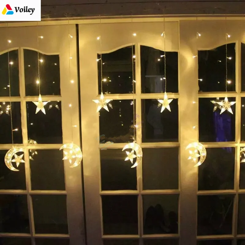 

2.5M Moon Stars Light Curtain Hanging Lights Decor Ornaments Christmas Decorations for Home New Year Christmas Diy Ornamenys,L